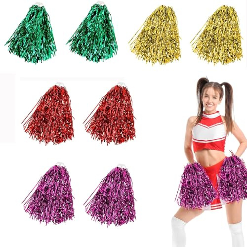 Wxinsheng 8 Pezzi Cheerleading con Manico,Cheerleading in plastica Cheerleader Anello Pom Pom Mano Fiori Cheerleader Pompoms per Eventi Sportivi,Giochi di Palla(4 Colori)