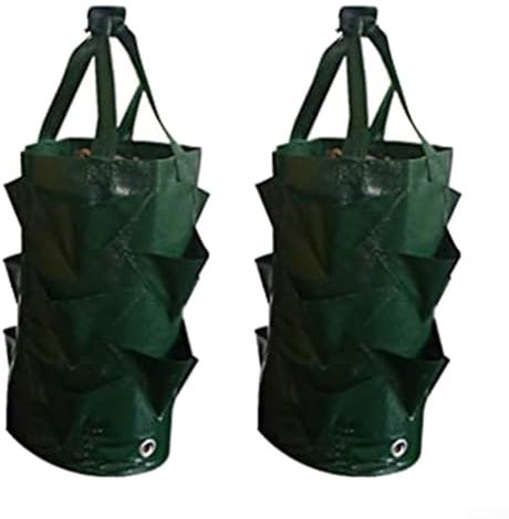Besttoolifes Set di 2 sacchetti per piantare fragole, multi-tasca, da appendere, per uso interno ed esterno, contenitori da giardinaggio riutilizzabili in plastica PE con fori di drenaggio