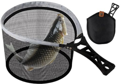 Fischernetze, Faltbares Garnelenfangwerkzeug, strapazierfähiger einziehbarer Kescher, tragbares Angelgerät für Bachlauf, Flussbetten, flach, Nylon + Metall + ABS, Schwarz