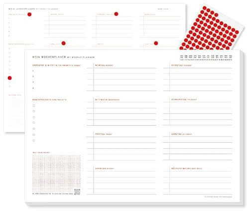 Frank Paperman® Bilingualer Wochenplaner Block A4, Jahresplaner & Wochenübersicht, Deutsch & Englisch, mit QR-Planungshilfe – Planer für Studium, Büro