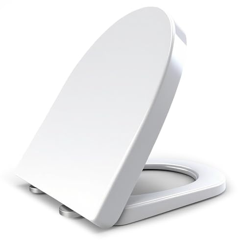 WC-Sitz mit Absenkautomatik & Quick-Release Weiß Lange D Form 36.0 x 46.0 cm, antibakterieller toilettendeckel aus Duroplast hygienisch easy clean abnehmbar einfache Montage bis 150 kg belastbar