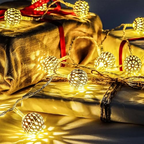 Kaleora Marokkanische Lichterkette, 1,5 Meter, 10 LED Kugeln, Warmweiß LED Lichterkette Metall Kugeln, für Weihnachten, Party, Kinderzimmer, Hochzeit, Geburtstag, Innen und Außen