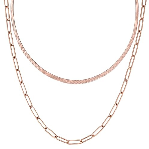 BONNYBIRD® Wasserfeste Edelstahl Gliederkette + Schlangenkette im Set für Damen in Silber, Gold & Roségold, 100% Wasserfest & Hautverträglich BonnyVoyage
