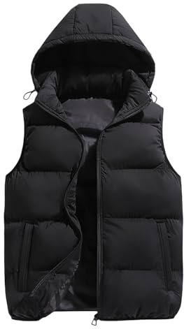 Gilet for Men Padded Quilted Puffer Vest Body Warmer with Removable Hood Lightweight Windproof Sleeveless Jacket Bodywarmer Waistcoats for Golf Running Hiking Horse Riding
