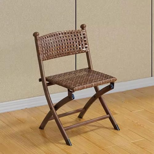 Sedia pieghevole in rattan, leggera, compatta, sgabello da giardino per esterni, balcone, campeggio, patio, pesca, picnic, impilabile, colore noce nero