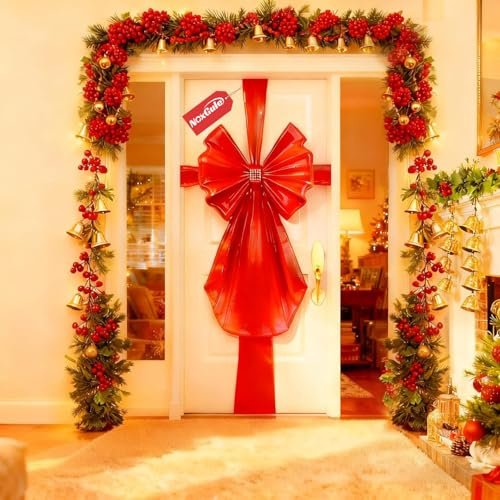 NoxGule Christmas Door Bow, Christmas Bow for Front Door, Door Ribbon Christmas, Christmas Front Door Decorations, Soft Organza Fabric, For Wedding Celebration, Festive Season House Decoration 60x80cm