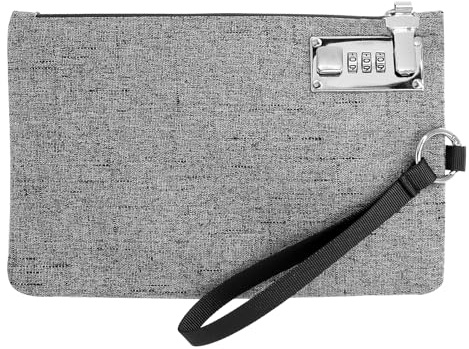 PWGHWG Monedero con cerradura, monedero con cremallera, 25 × 16,5 cm, monedero con cerradura de combinación, cartera con correa de mano, color gris