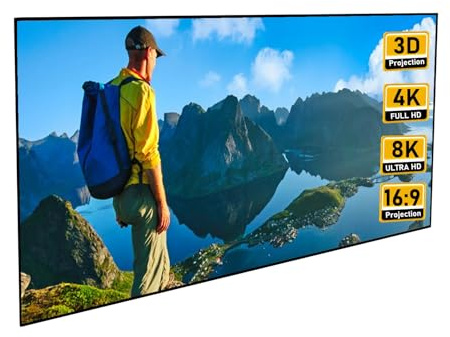 Schermo per proiettore con Telaio Fisso da 72 Pollici, 16:9 8K 4K Ultra HD 3D Ready, Montato a Parete, Bianco, per Home Cinema Interno, Ufficio