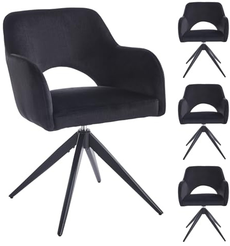 stone princess 4er Set Drehbare Esszimmerstühle mit Armlehne – 360° Samt Polsterstuhl mit Auto-Return Funktion, Gepolstert, Schwarze Metallbeine, für Esszimmer & Küche
