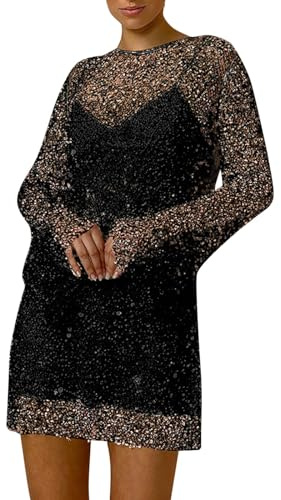 Abito da Donna con Paillettes - Gonna con Paillettes da Perline Grandi E Piccole con Bretelle in Rete A Due Pezzi (Black L)