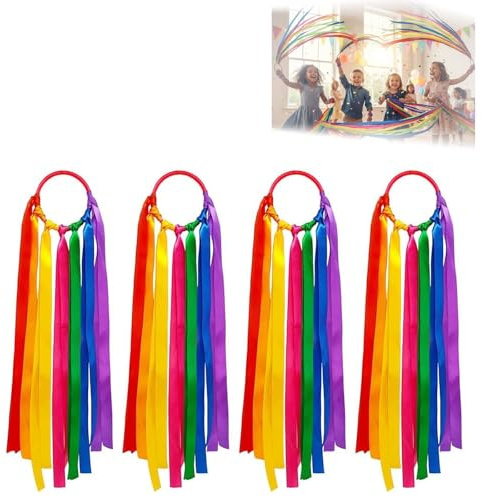 Olivvia 4 Pack Rainbow Gymnastics Ribbon for Kids, Dance Ribbons Streamers with Wands, Colorful Rhythmic Art Gymnastic Batons for Talent Shows, Physical Training, Party Favors & Activities