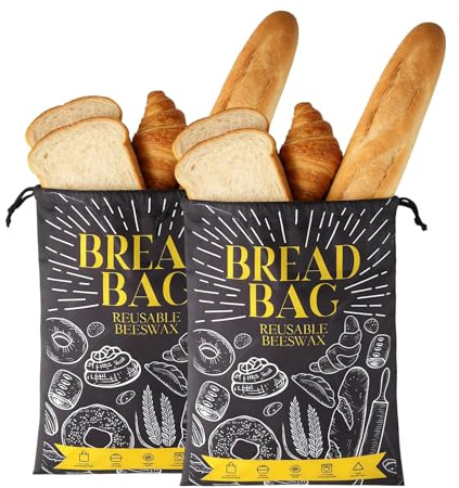 Wokuaile Lot de 2 Sacs à Pain RéUtilisables Grande Pain Sac Rangement Capacité avec Doublure, pour Pain Maison Pain, Légumes, Fruits