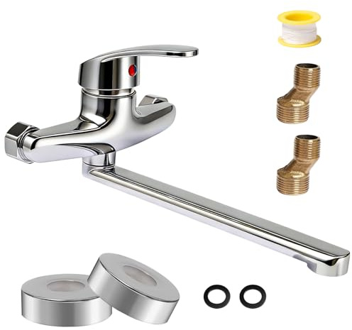 Bofanze Rubinetto da Parete Lavatoio,Miscelatore Lavello a Muro | Argento, facile da installare, ruotabile a 360 gradi, per lavabi doppi, cucine e bagni