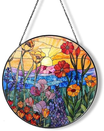 fKiZanthene Flores silvestres atrapador de sol decoración para ventana colgante de acrílico, decoración de ventana plana para ventana, salón o jardín, decoración de ventanas de colores para el hogar