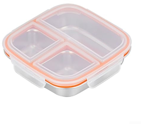 Boîte alimentaire en acier inoxydable avec quatre compartiments étanches et sections couvertes, conçue pour le stockage frais et le transport facile des collations (A)