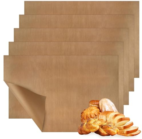 5 Pieces 60x40 cm Teflon Oven Liners, Non-Stick for Baking | Reusable grease-proof liner, Smooth oil-repellent surface, High-temp resistant, Quick rinse for fresh use