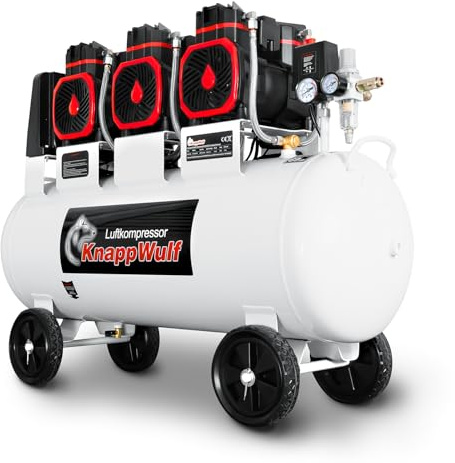 KnappWulf Compresseur silencieux 10 bar, chaudière 100 l, 230 V, 3300 W, 754 l/min, sans huile, avec séparateur d'eau, réducteur de pression, robinet de vidange de condensation, compresseur d'air