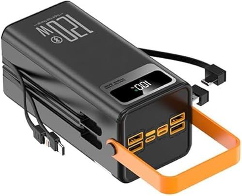 120000mAh Power Bank 120W Fast Charging Portable Battery Pack with Built-in Cables for iPhone Android 7 Output LED Display Flashlight 120W 66W 20w Large Capacity (Black)