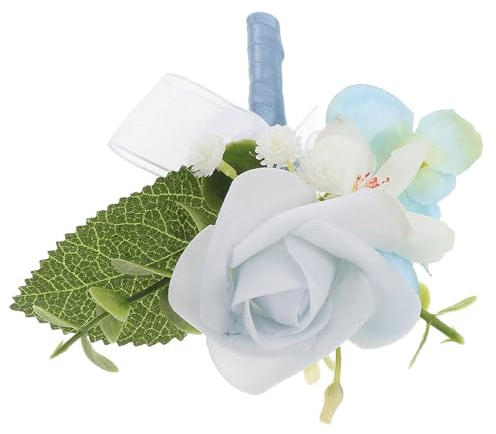 Angoily Elegante Ansteckblume aus Seidenstoff für Herrenanzüge mit Blauer Rosenbrosche Verblassungsbeständig für Hochzeiten und Festliche Anlässe
