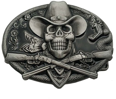 Xwest Western Cowboy Skull Pirate Rifles Belt Buckle Black