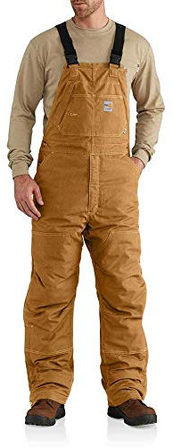 Carhartt Men's Flame Resistant Quick Duck Lined Bib Overall, Brown, 38x32