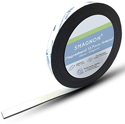 Smagnon Magnetband selbstklebend mit 3M Kleber Kleberücken (2 Meter - Typ B WEISS, 12,7mm breite)