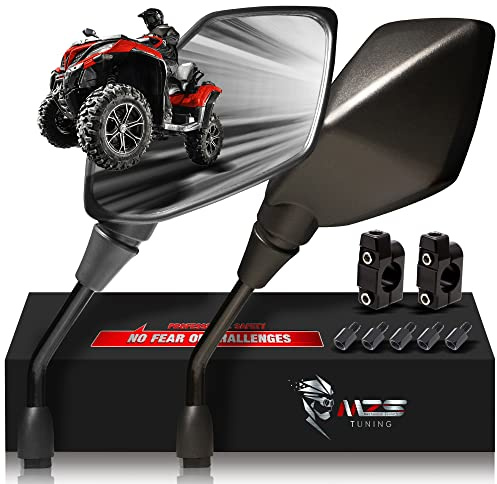 MZS ATV Mirrors, Motorcycle Rear View Side Mirror with CNC Handlebar Mount Hawk-Eye Convex Black Universal Compatible with Motorbike Street Adventure Dirt Bike Ebike Snowmobile Scooter Moped ATV's