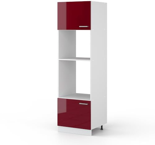 Vicco Mikrowellenschrank R-Line, Rot Hochglanz, 60 cm | 2 Türen · ✓ Backofennische · ✓ Mikrowellennische · Höhenverstellbare Füße · ✓ Frei kombinierbar