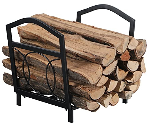 PHI VILLA 17 Inch Small Firewood Log Rack Indoor/Outdoor Steel Wood Storage Log Rack Bin Wood Holder Fireplace Accessories Circle Design, Black
