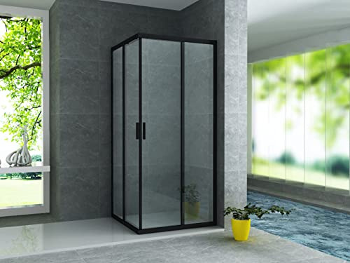 Aloni Duschkabine 80x80x195 Eckduschkabine mit Schiebetüren - Duschabtrennung mit Eckeinstieg - matt schwarz - ESG Sicherheitsglas 6 mm - Nano-Beschichtung & Easy-Clean - Modernes Klarglas-Design