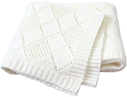 Strickdecke Babydecke Kuscheldecke, Surwin Mädchen und Jungen Babys Gestrickt Kinderdecke Freien Krabbeldecke Perfekt für Kinderwagen Babybett (80x100cm,Beige)