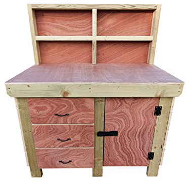 Arbor Garden Solutions Wooden Workbench Tool Cabinet with Lockable Cupboard 18mm Eucalyptus Hardwood Top with Back Panel (5ft)