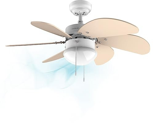 Cecotec Ventilador de techo EnergySilence 3600 Vision SunLight. 50 W, Diámetro 92 cm, Lámpara, 3 Velocidades, 6 Aspas reversibles, Función Verano/Invierno, Interruptor de Cadena, Blanco/Amarillo