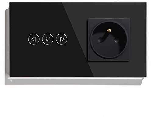 BSEED Prise Murale (Non-WIFI) avec Interrupteur Variateur Tactile WIF (Fil Neutre Requis) I 1 Gang 1 Voie, Interrupteur Connecté Alexa, Panneaux de Verre Résistants au feu et Imperméables,Noir