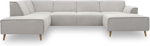 DOMO. collection Wohnlandschaft Jules FK, skandinavisches Sofa mit Federkern, Couch in U-Form mit Holzfüßen, 333 x 191 x 81 cm (BxTxH), Longchair rechts, hellgrau