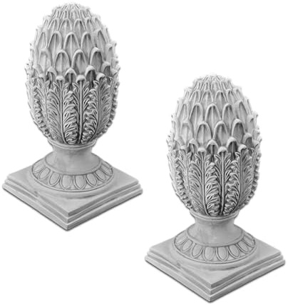 gartendekoparadies.de 2-Set Pinienzapfen Steinfigur Zirbelnuss, H. 50 cm, je 30 kg, Grau, frostsicher aus Steinguss für Außenbereich