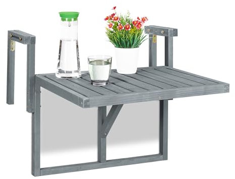 Relaxdays Tavolino Pieghevole per Balcone, da Appendere, Regolabile in Altezza, Salvaspazio, HLP: 55x70x65 cm, Grigio, Acciaio