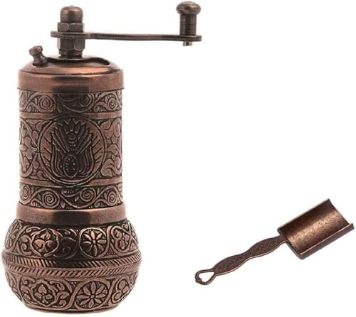Acar Moulin à poivre turc avec cuillère à mesurer et manivelle, moulin à épices rechargeable (vieux cuivre)
