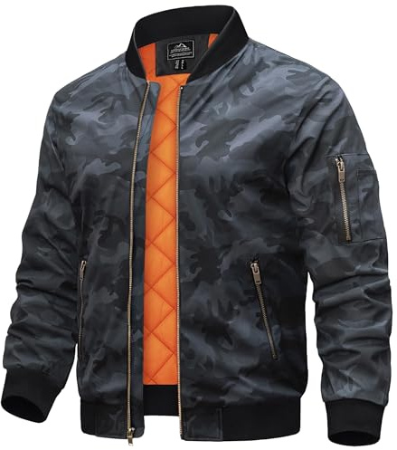 TACVASEN Veste Bombardier Rembourrée pour Hommes Veste Imperméable Veste Bombardier D'Hiver Manteau Camouflage Noir,XL