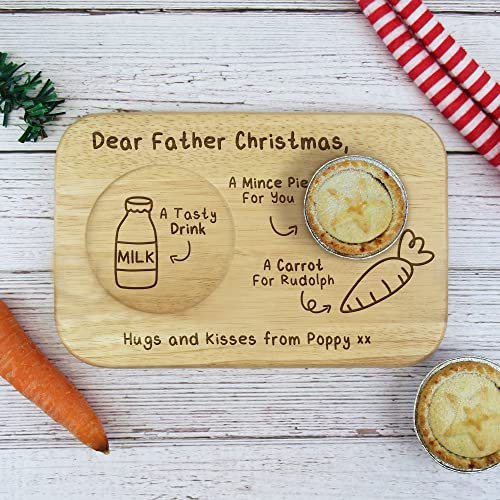 eBuyGB Personalised Christmas Eve Tea & Biscuit Board, Dear Father Christmas Stop Here Xmas Eve Treat Plate, Santa Claus Rudolph Reindeer, Wooden Snack Tray