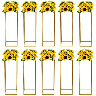 10Pcs Wedding Flower Stand Metal Centerpieces for Tables Flower Plants Vase Gold Tall Floor Vase Column Geometric Flower Stand for Weddings Party Event Decorations（31.5 Inch Tall）