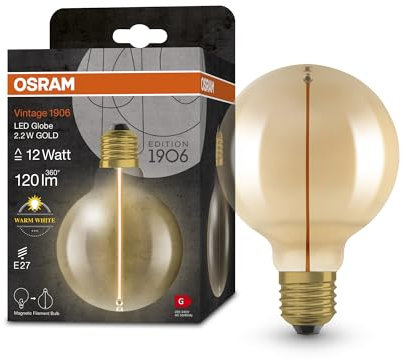 OSRAM LED-Lampen, Vintage-Edition, 12 Watts Ersatz, E27, G95-shape, 2700 Kelvin, Warm weiß, Klares Glas, single Pack