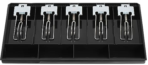 PATIKIL Cash Register Drawer Insert Tray, Removable 5 Bill / 4 Coin, 16 Money Storage Organizer for Cash with Metal Clip for Cash Register Small Businesses, Black