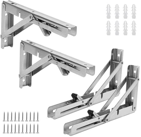 ZEONHAK Klappbare Regalhalterungen aus Edelstahl, 25 cm, silberfarben, faltbare Supoort-Wandhalterungen für Werkbank, Klapptisch, DIY-Halterung, maximale Traglast 75 kg, 4 Stück