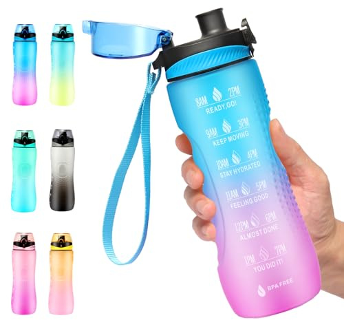 Binudum Trinkflasche Motivations Wasserflasche mit Zeitmarkierung, Sport Tritan BPA freie auslaufsichere Wasserflasche für Jugendliche, Erwachsene, Fitnessstudio (Blau Violett, 25oz/750ml)