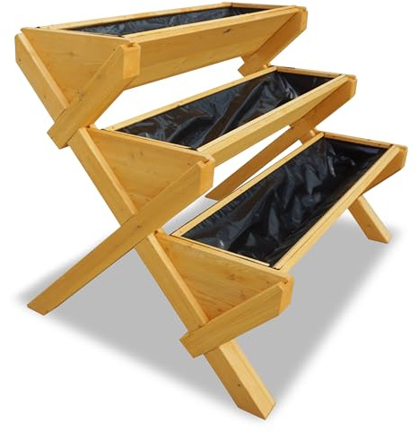 HABAU Hochbeet Trio, aus Lärche Massivholz, 110 x 74 x 89 cm | wetterfest, mit passgenauer Pflanzfolie und 3 Pflanzkästen für Kräuter und Salat, ideal für Garten und Terrasse