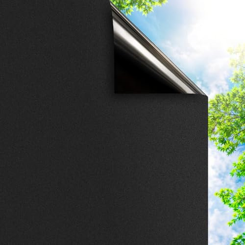Mgood Blackout Window Film Privacy, 100% Total Light Blocking Black Frosted Privacy Film for Glass Windows, Anti-Wrinkle Static Cling Black Out Window Film for Home Office, 44.3x200cm