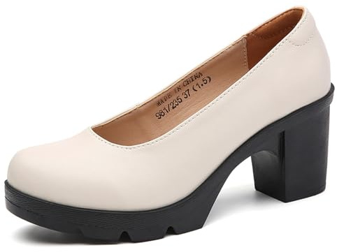 DADAWEN Women's Slip On Closed Toe Pumps Block Heel Dress Court Shoes