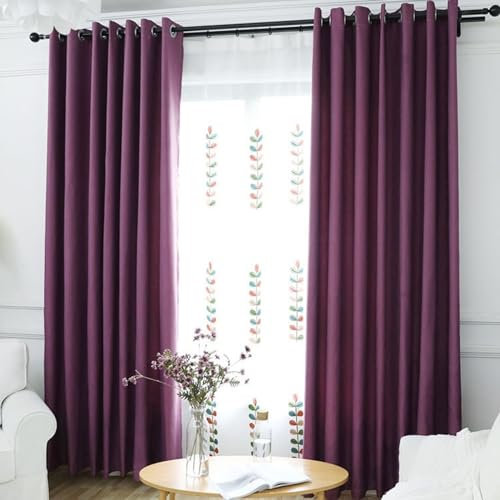 Whoiy Blickdichte Vorhänge Lila mit Ösen 2 Stück, Einfarbig Gardiene Vorhang Baumwolle Leinen Moderne Fenstervorhang für Schlafzimmer Wohnzimmer, 132x107 cm