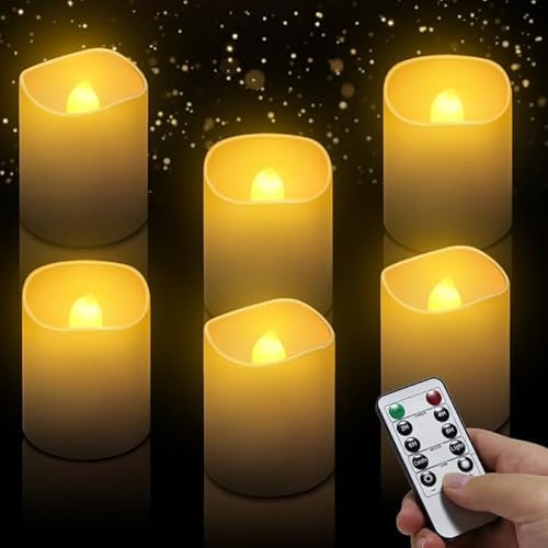 daphomeu 6 Stück Led Kerzen mit Timerfunktion und Fernbedienung,Led batteriebetrieben Teelichtern Anwendbar auf Weihnachten，Hochzeitsdeko,Halloween deko-Durchmesser 3.5 cm x Höhe 4.2 cm